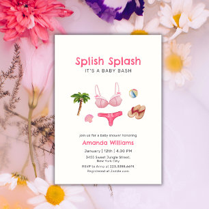 Pink Splish Splash Beach Bum Girl Baby Shower  Invitation