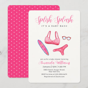 Pink Splish Splash Surf Beach Girl Baby Shower Invitation