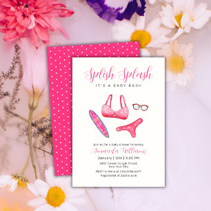 Pink Splish Splash Surf Beach Girl Baby Shower Invitation
