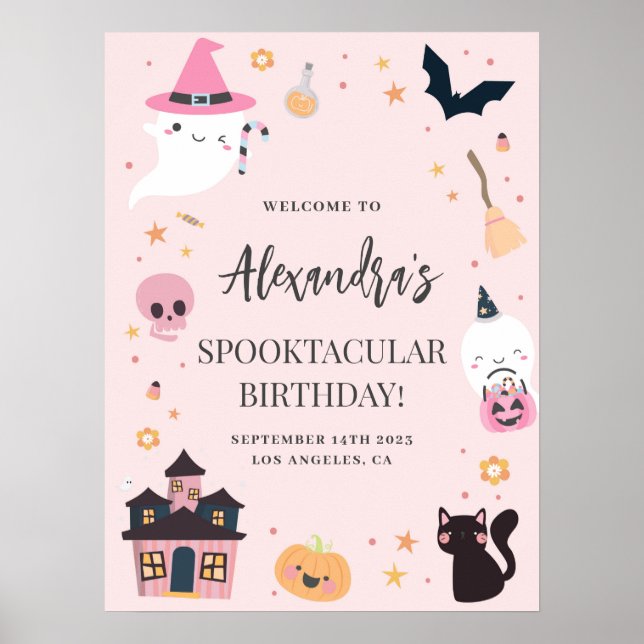Pink Spooky Birthday Welcome Sign (Front)