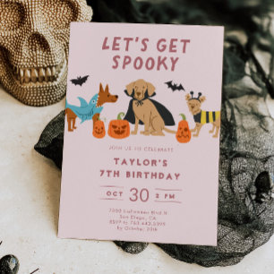 Pink Spooky Costume Dogs Halloween Birthday Invitation