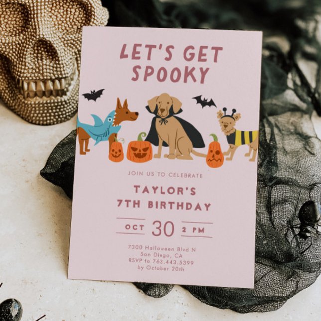 Pink Spooky Costume Dogs Halloween Birthday Invitation (Creator Uploaded)