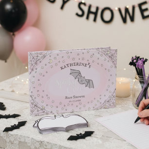 Pink Spooky Cute Bats Halloween Baby Shower Guest Book