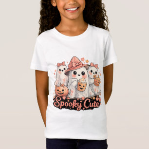 Pink Spooky Cute Halloween Ghosts & Pumpkin T-Shirt