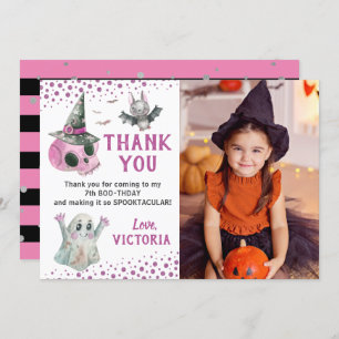 Pink Spooky Girl Halloween Photo Thank You Card
