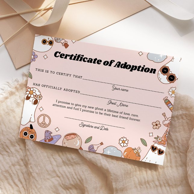 Pink Spooky Halloween Ghost Adoption Certificate (Creator Uploaded)
