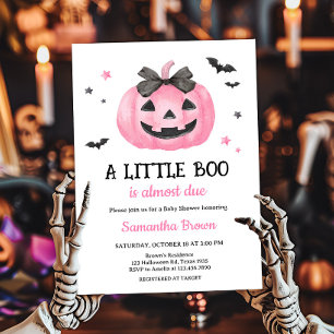 Pink Spooky Little Boo Pumpkin Baby Shower Invitation