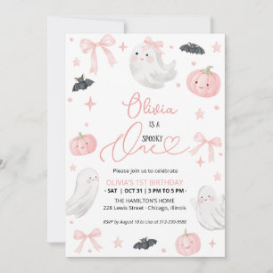 Pink Spooky One 1st Birthday Cute Ghost Girl Invitation