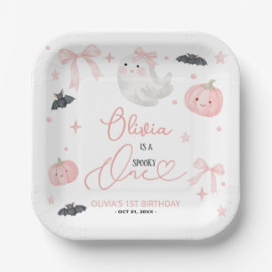 Pink Spooky One 1st Birthday Cute Ghost Halloween Paper Plate
