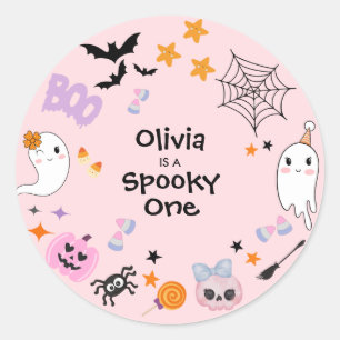 Pink Spooky One Cute Ghost Halloween 1st Birthday Classic Round Sticker