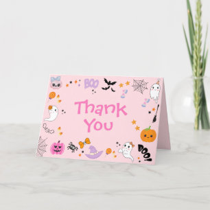 Pink Spooky One Cute Ghost Halloween 1st Birthday Thank You Card