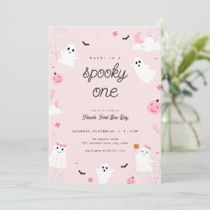 Pink Spooky One First Birthday Party Invitation