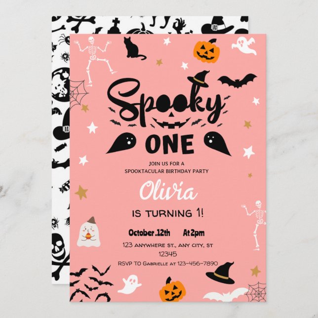 Pink Spooky One Halloween Birthday Invitation (Front/Back)