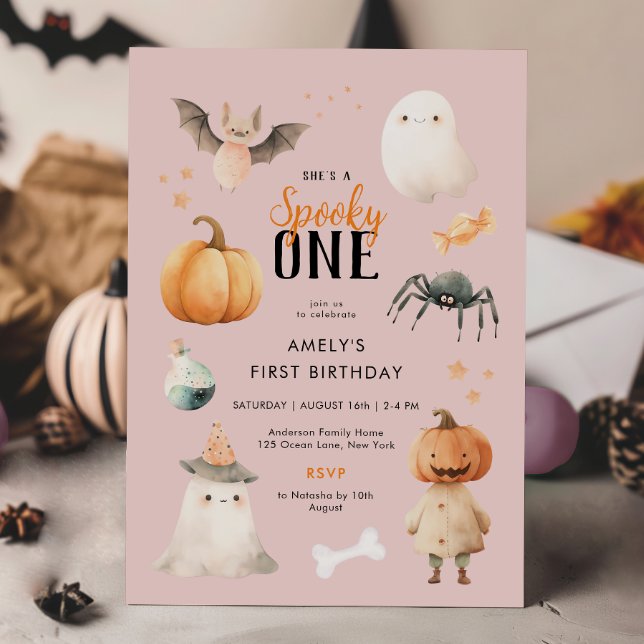 Pink Spooky One Halloween Birthday Invitation (Creator Uploaded)