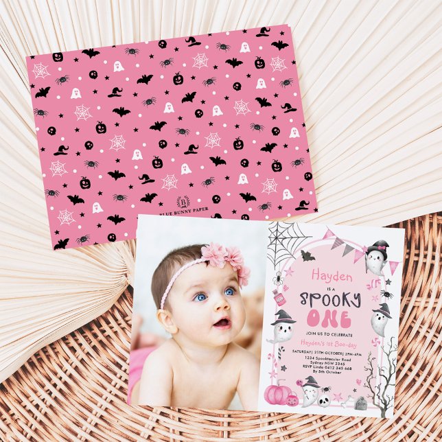 Pink Spooky One Halloween Ghost 1st Birthday Photo Invitation (Creator Uploaded)