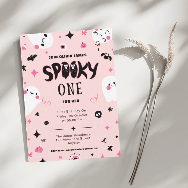 Pink spooky one halloween girl 1st birthday  invitation (Creator Uploaded)