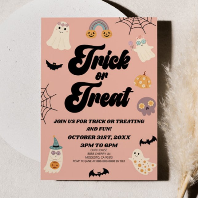 Pink Spooky Trick or Treat Halloween Party Invitation (Creator Uploaded)