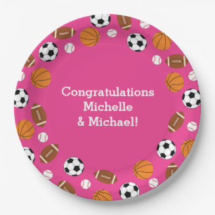 Pink  Sports Baby Shower Girl Paper Plate