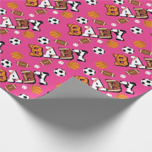 Pink Sports Baby Shower Girl Wrapping Paper