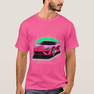 Pink Sports Car Illustration With Modern Design T-Shirt