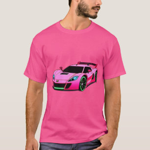 Pink Sports Car Illustration With Modern Design T-Shirt