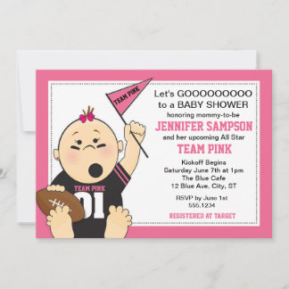 Pink Sports Tailgate Baby Shower Invitations