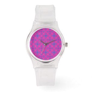 Pink Sporty Watch: Magenta: Bright Blue Dots Watch
