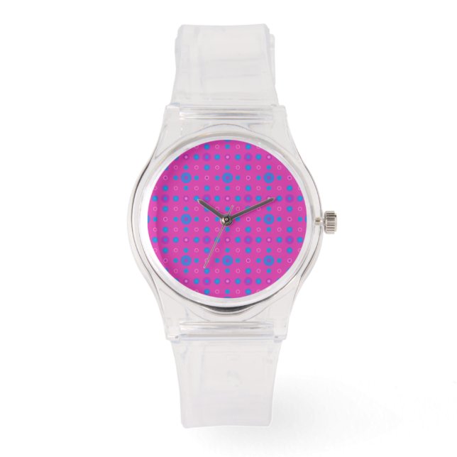 Pink Sporty Watch:  Magenta: Bright Blue Dots Watch (Front)