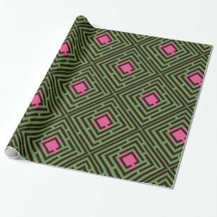 Pink Spot Black Labyrinth Pattern on Custom Colour Wrapping Paper