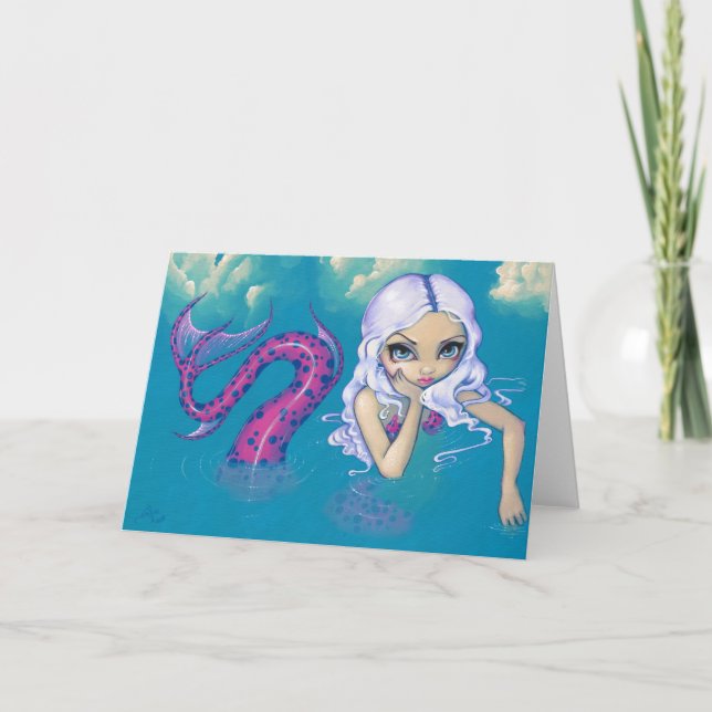"Pink Spotted Mermaid" Greeting Card (Front)