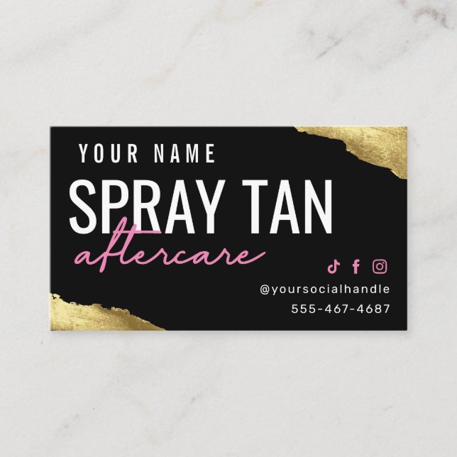 Pink Spray Tan Aftercare Card (Front)