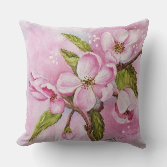 PINK SPRING APPLE BLOSSOM FLOWERS PATIO CUSHION (Front)