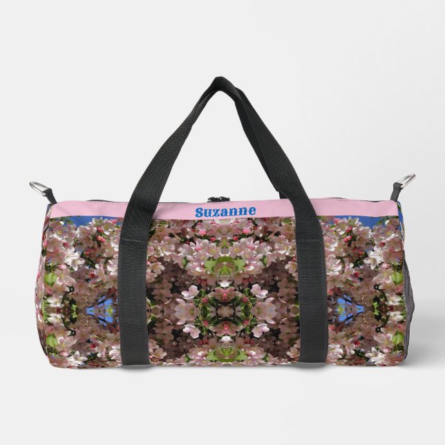 Pink Spring Apple Blossoms Personalised Duffle Bag (Front)