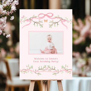 Pink Spring Blossom 1st Birthday Photo Welcome Poster