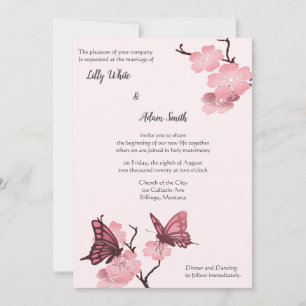 Pink Spring Blossoms With Butterflies