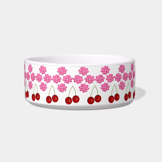 Pink Spring Cherry blossom and cherries Floral Bowl (Front)