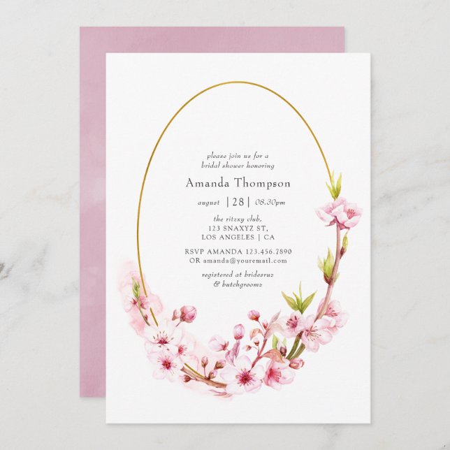 Pink Spring Cherry Blossom Bridal Shower Invitation (Front/Back)