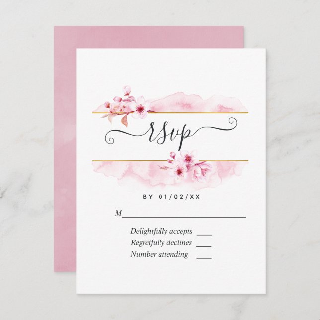 Pink Spring Cherry Blossom Quinceañera RSVP Card (Front/Back)