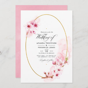 Pink Spring Cherry Blossom Wedding Photo Invitation