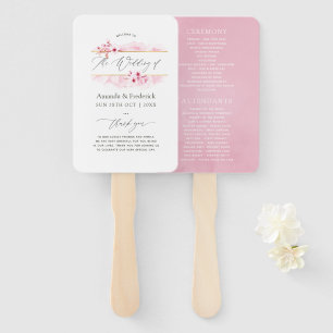 Pink Spring Cherry Blossom Wedding Program Hand Fan