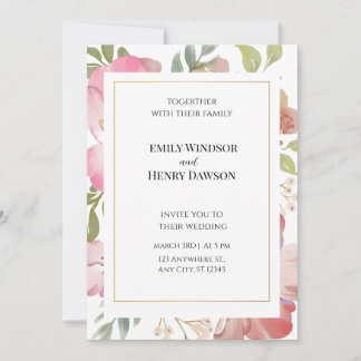 Pink Spring Elegant Modern Wedding Invitation 