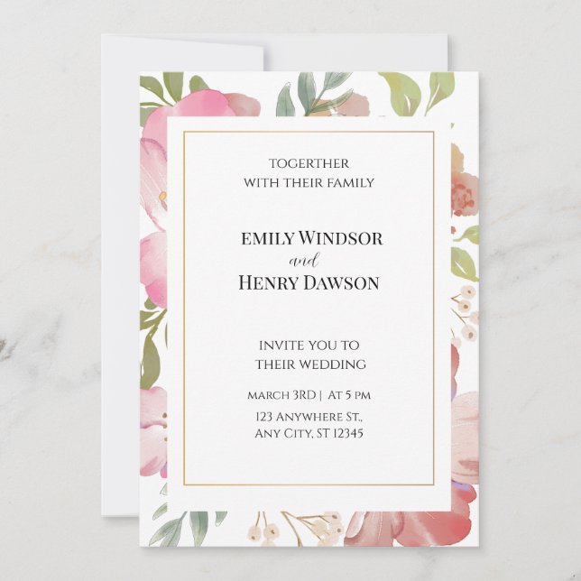 Pink Spring Elegant Modern Wedding Invitation  (Front)