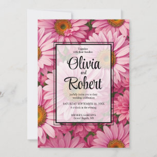 Pink spring floral pink daisies retro pink flowers invitation