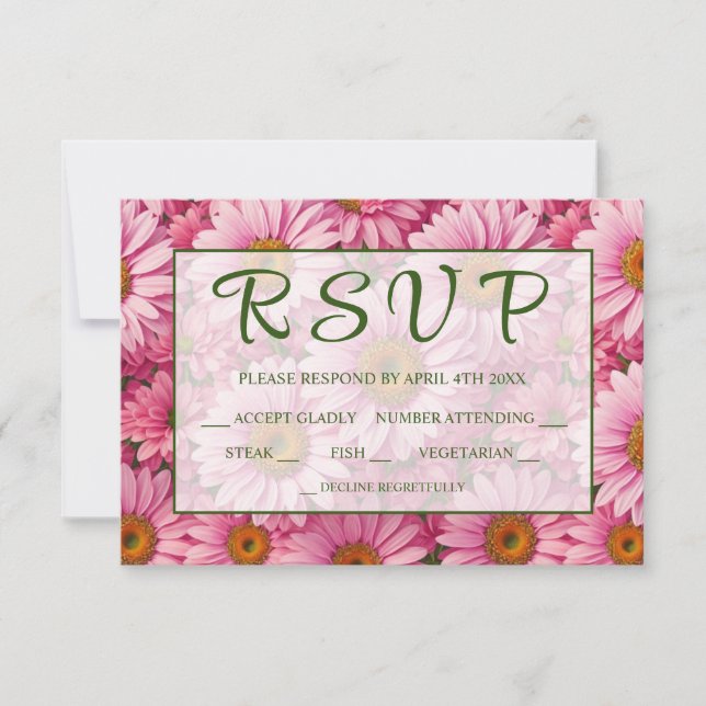 Pink spring floral pink daisies retro pink flowers RSVP card (Front)