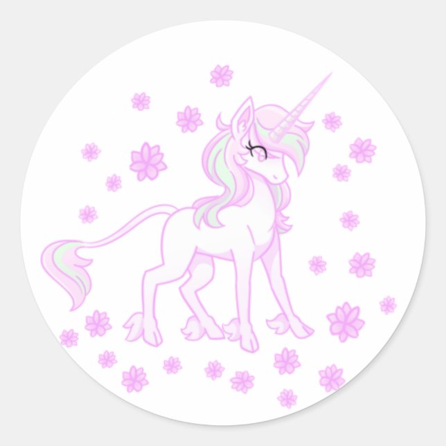 Pink Spring Floral Unicorn Sticker (Front)