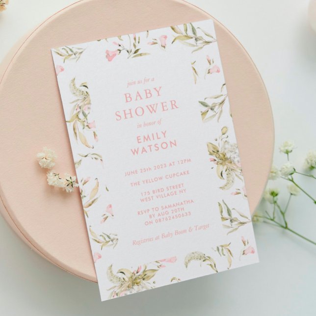 Pink Spring Floral Watercolor Baby Shower Invitation (Creator Uploaded)