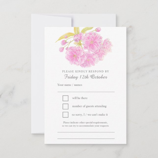 Pink spring floral watercolor wedding RSVP (Front)