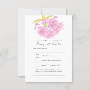 Pink spring floral watercolor wedding RSVP Card