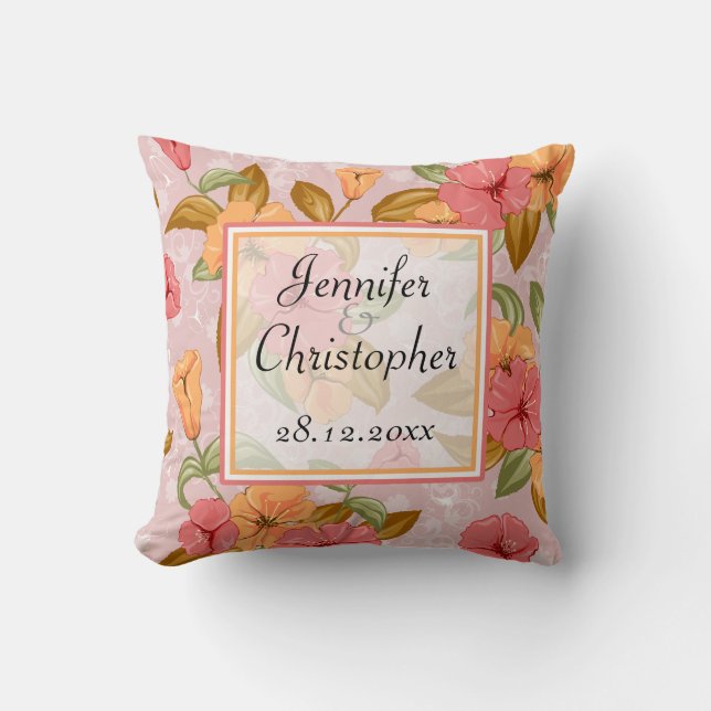 Pink Spring Floral Wedding Memento Cushion (Front)