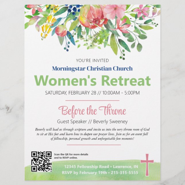 Pink Spring Floral Women's Retreat Invitation Flyer (Front)